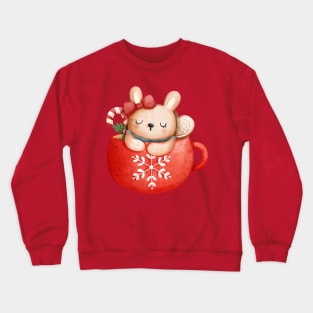 Cute Christmas Bunny Rabbit in a Teacup Crewneck Sweatshirt